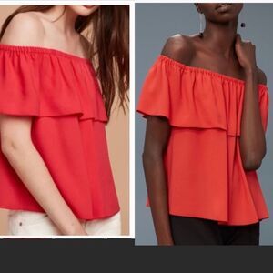 𝅺ARITZIA wilfred promener red off the shoulder ruffle frill blouse Sz XXS
